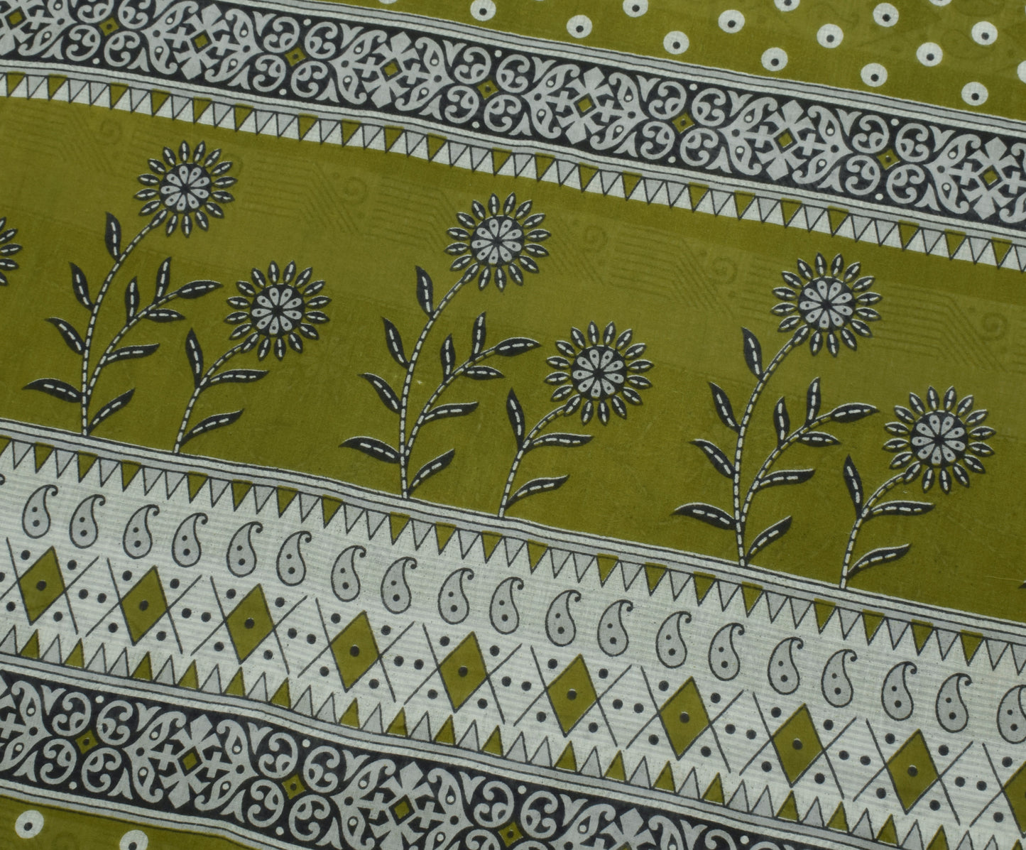 Sushila Vintage Green Saree 100% Pure Cotton Printed Floral Soft Craft Fabric