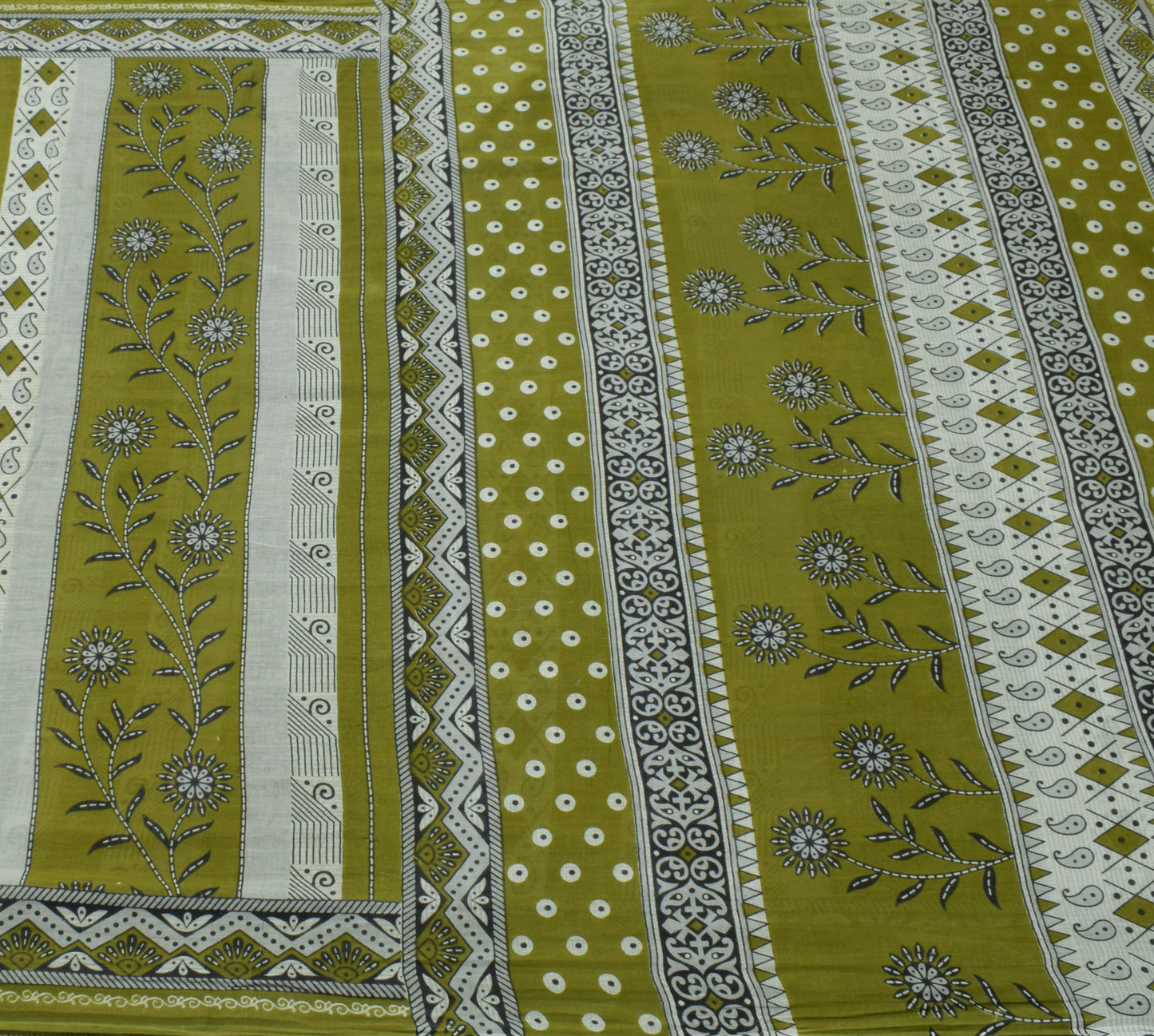 Sushila Vintage Green Saree 100% Pure Cotton Printed Floral Soft Craft Fabric