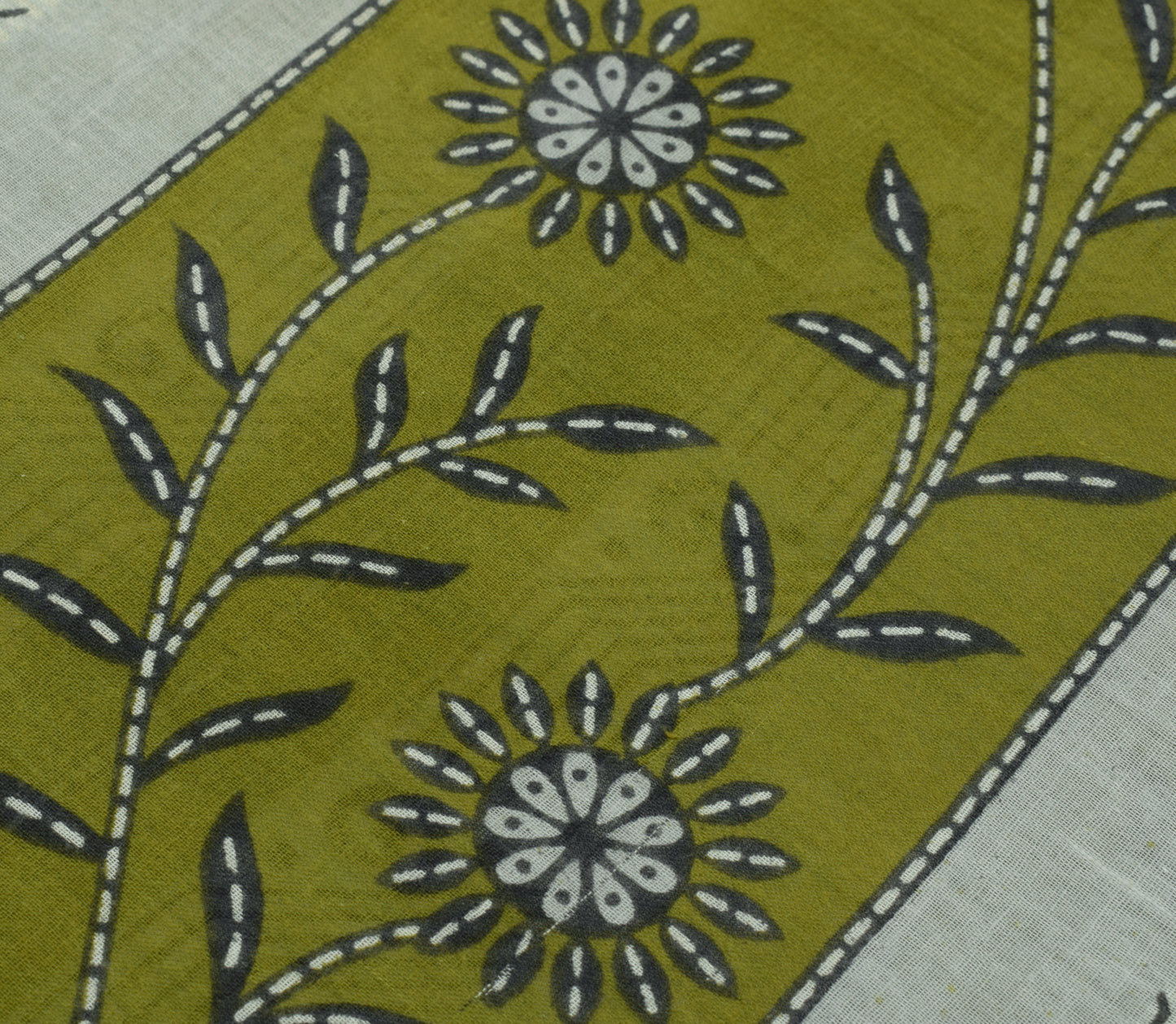 Sushila Vintage Green Saree 100% Pure Cotton Printed Floral Soft Craft Fabric