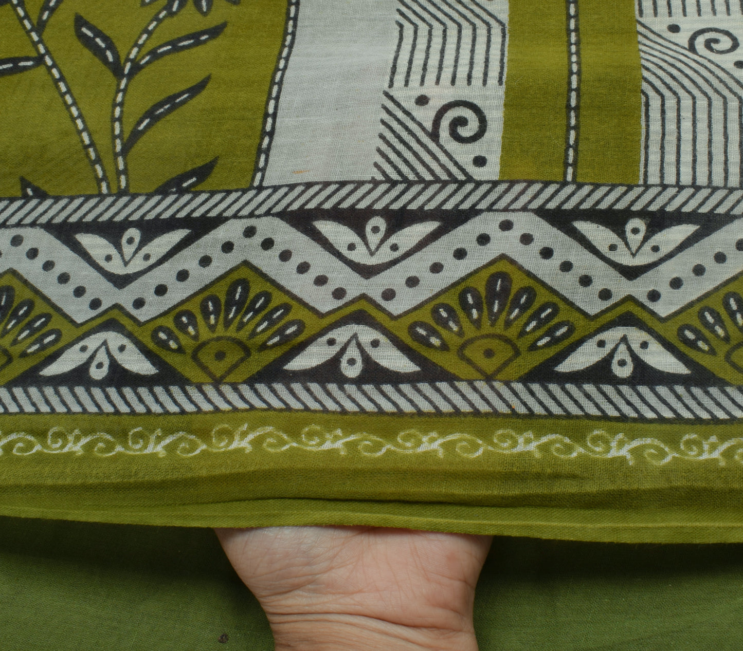 Sushila Vintage Green Saree 100% Pure Cotton Printed Floral Soft Craft Fabric