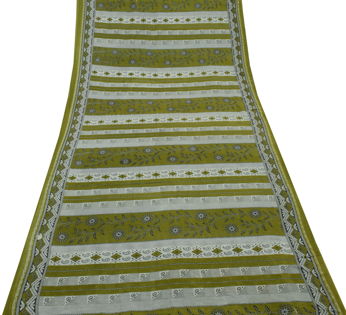 Sushila Vintage Green Saree 100% Pure Cotton Printed Floral Soft Craft Fabric