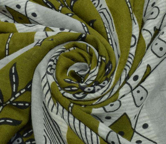 Sushila Vintage Green Saree 100% Pure Cotton Printed Floral Soft Craft Fabric