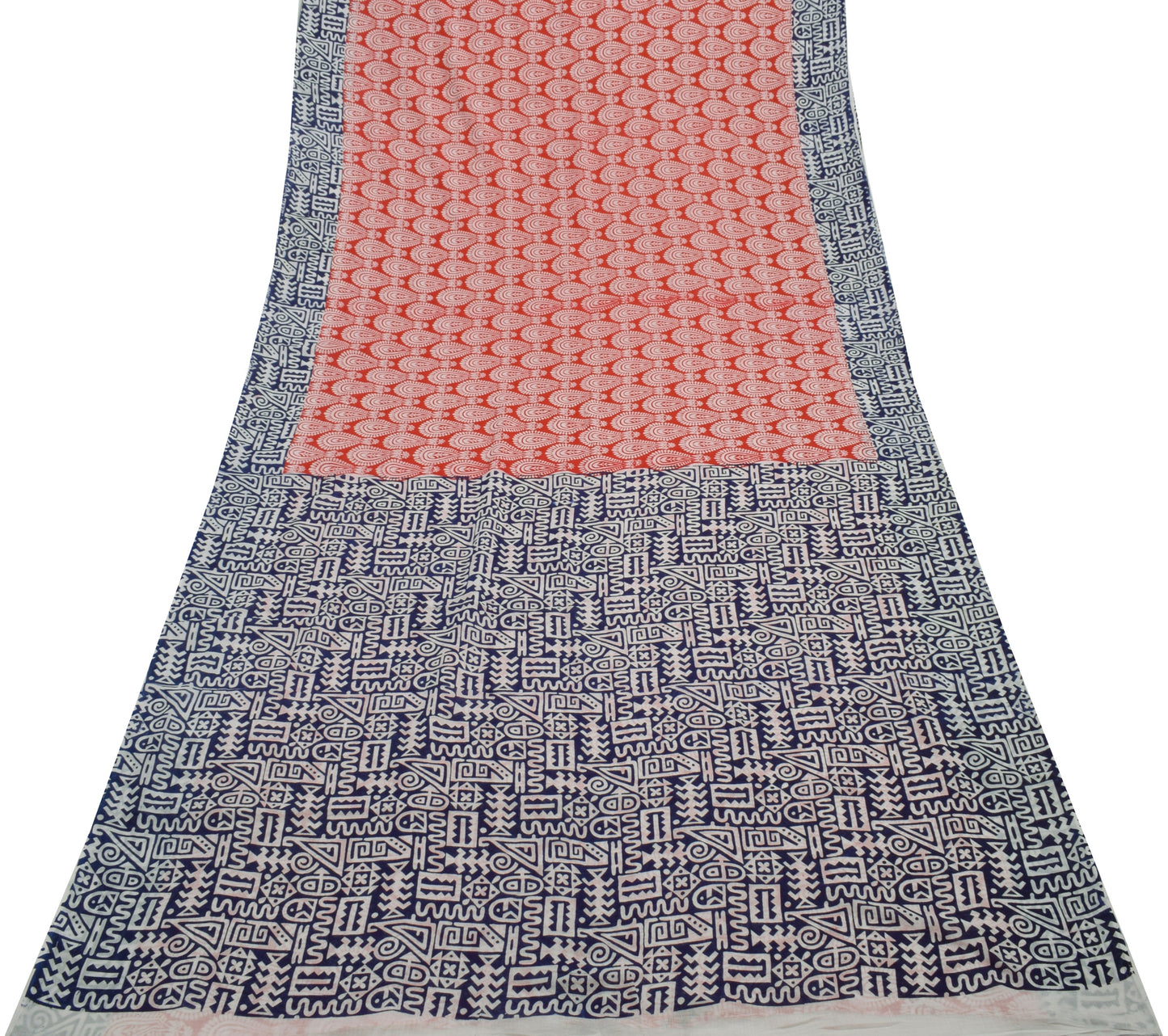 Sushila Vintage Red Saree 100% Pure Cotton Printed Floral 5 Yard Craft Fabric