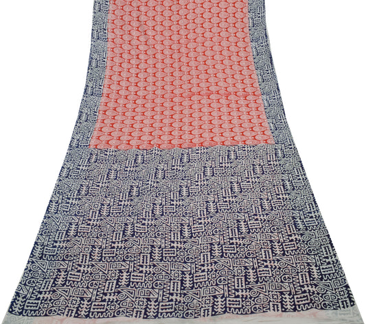 Sushila Vintage Red Saree 100% Pure Cotton Printed Floral 5 Yard Craft Fabric