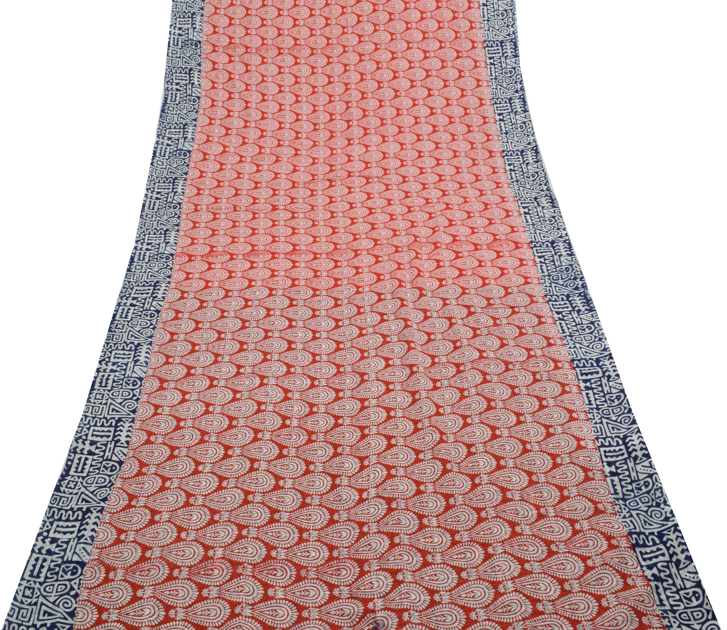 Sushila Vintage Red Saree 100% Pure Cotton Printed Floral 5 Yard Craft Fabric
