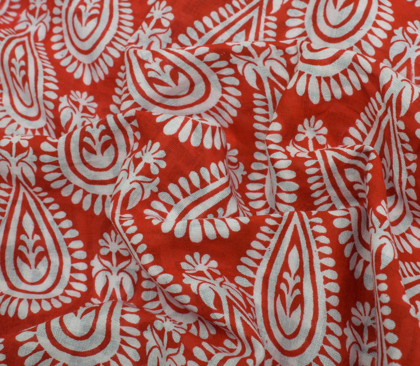 Sushila Vintage Red Saree 100% Pure Cotton Printed Floral 5 Yard Craft Fabric