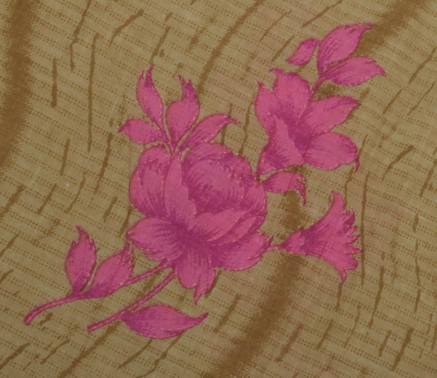 Sushila Vintage Brown Saree 100% Pure Cotton Printed Floral Soft Craft Fabric