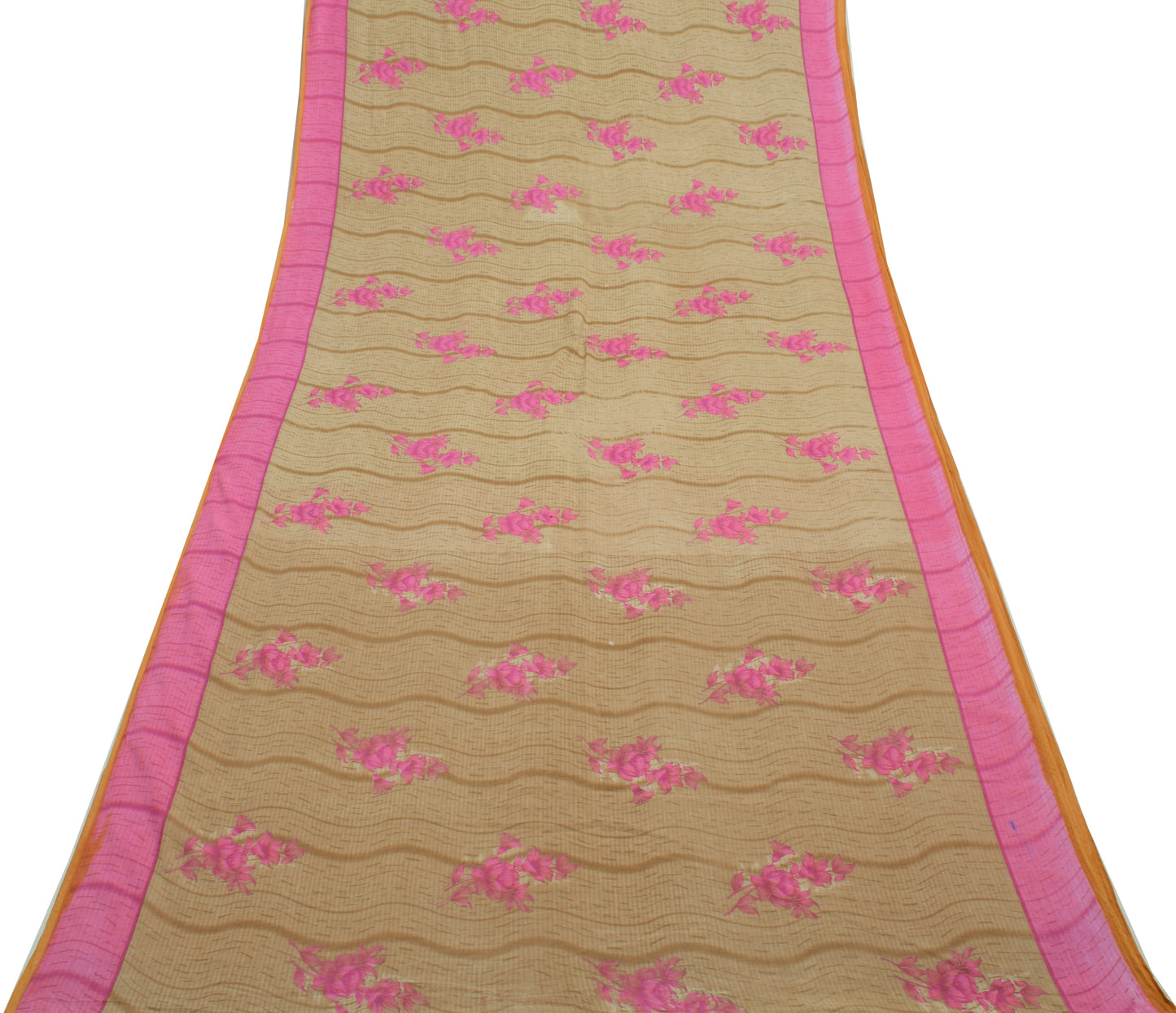 Sushila Vintage Brown Saree 100% Pure Cotton Printed Floral Soft Craft Fabric