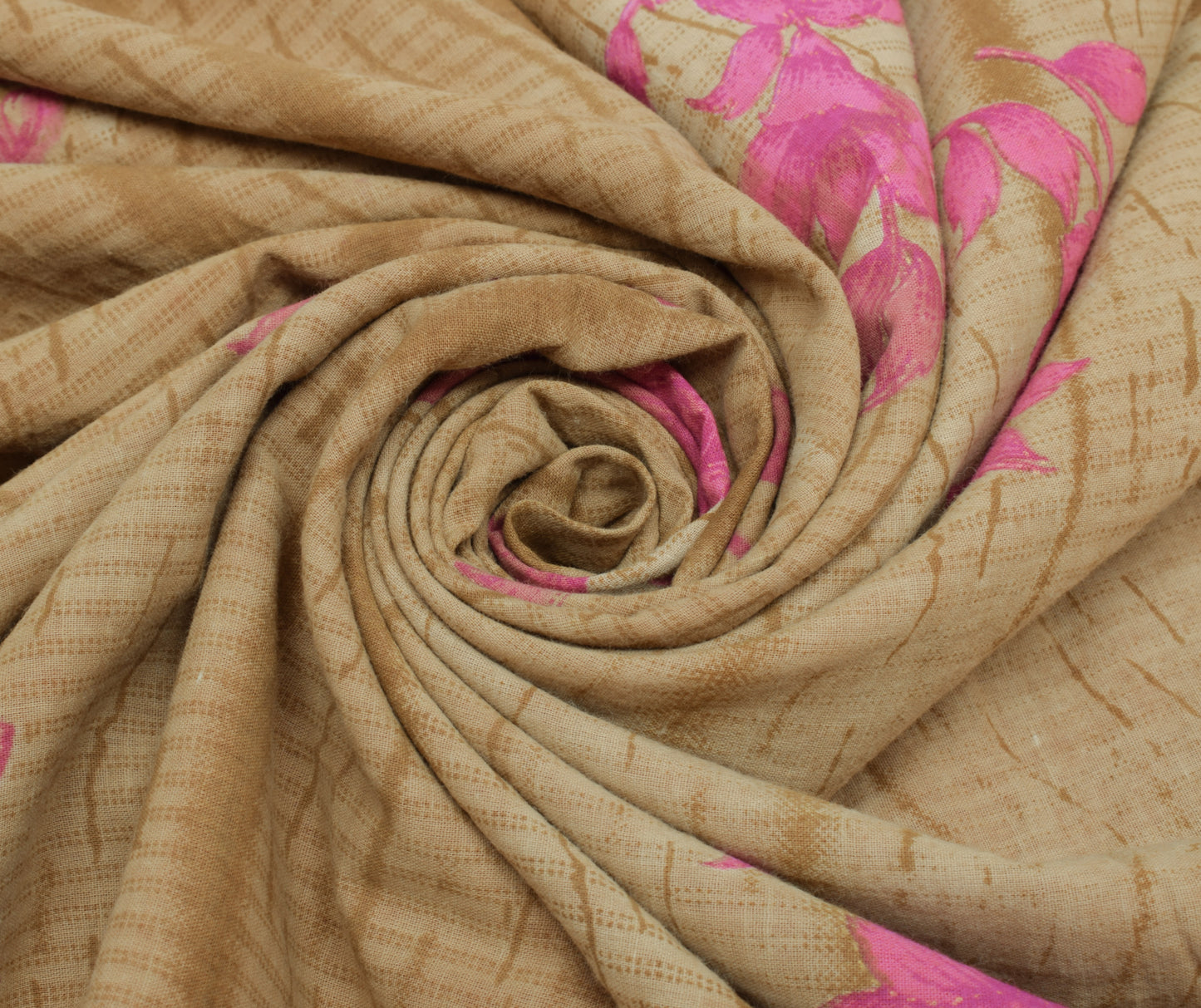 Sushila Vintage Brown Saree 100% Pure Cotton Printed Floral Soft Craft Fabric