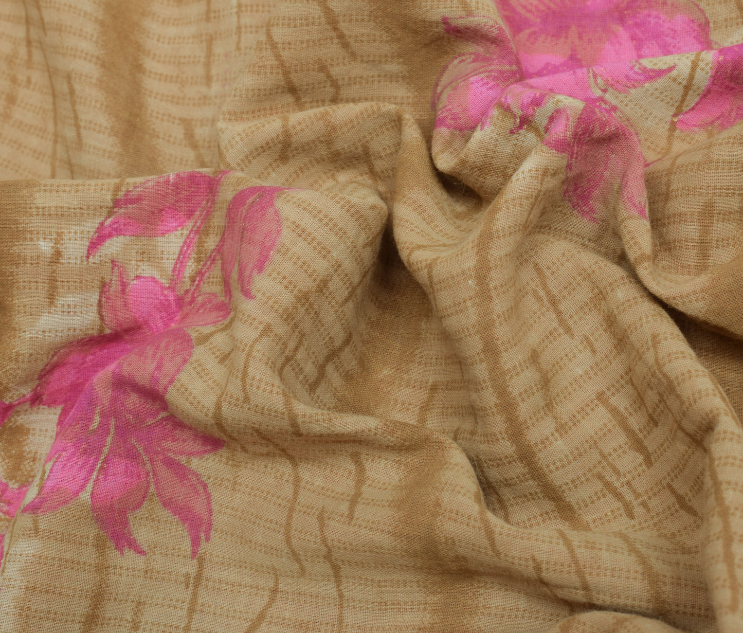 Sushila Vintage Brown Saree 100% Pure Cotton Printed Floral Soft Craft Fabric