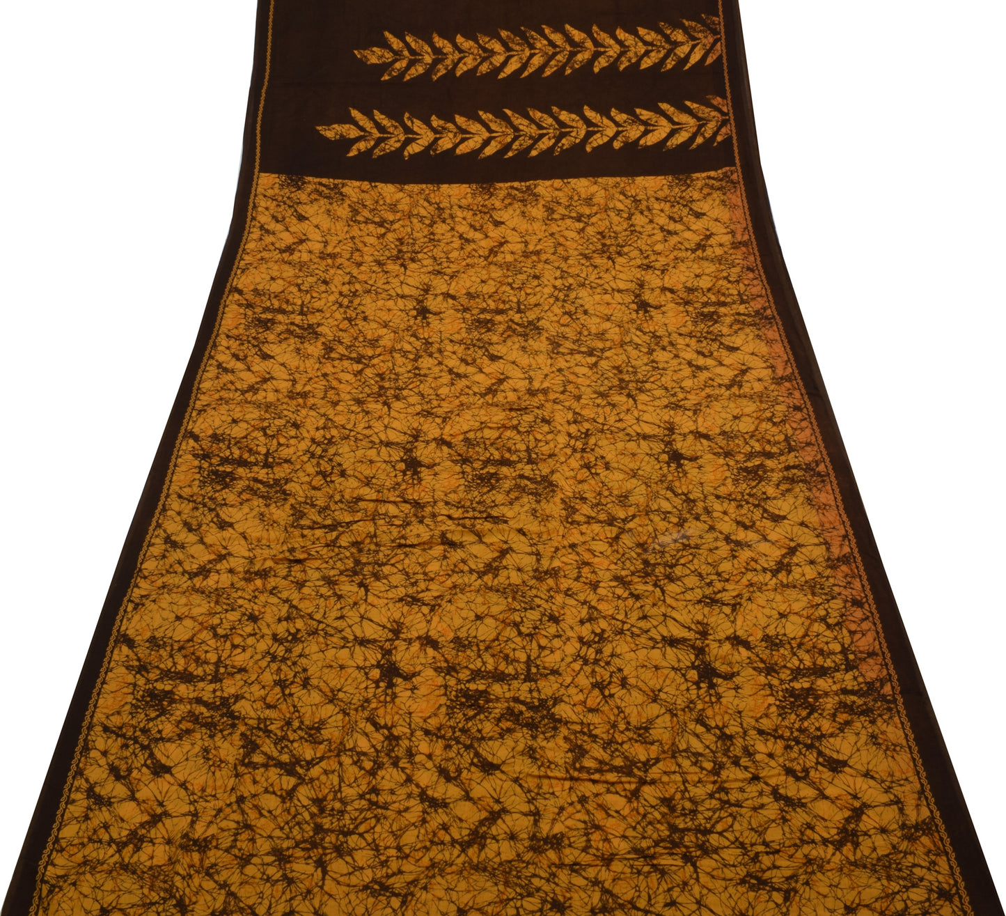 Sushila Vintage Mustard Saree 100% Pure Cotton Batik Printed Soft Craft Fabric