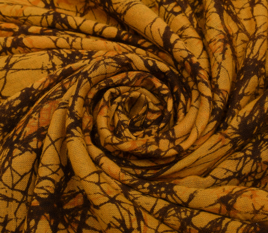 Sushila Vintage Mustard Saree 100% Pure Cotton Batik Printed Soft Craft Fabric