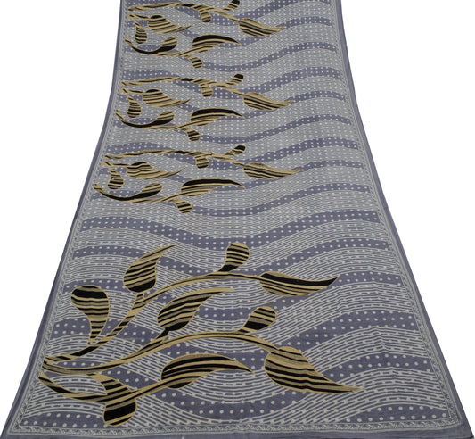Sushila Vintage Gray Saree 100% Pure Cotton Printed Paisley Soft Craft Fabric