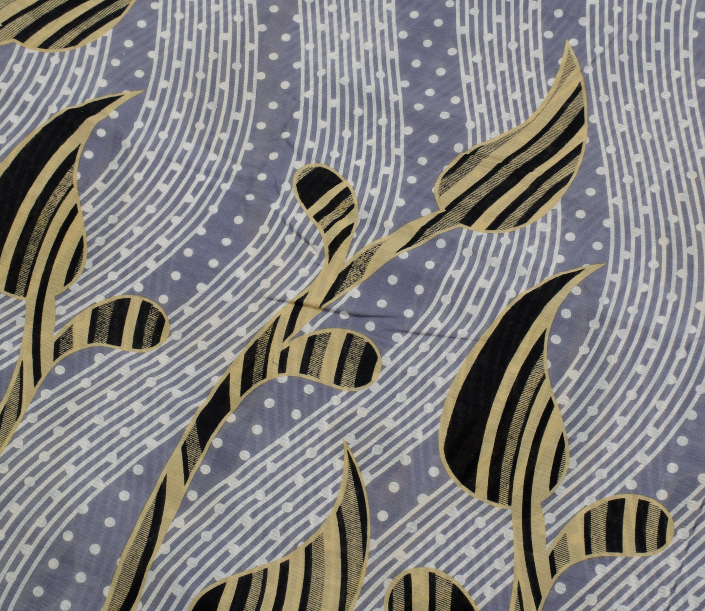 Sushila Vintage Gray Saree 100% Pure Cotton Printed Paisley Soft Craft Fabric