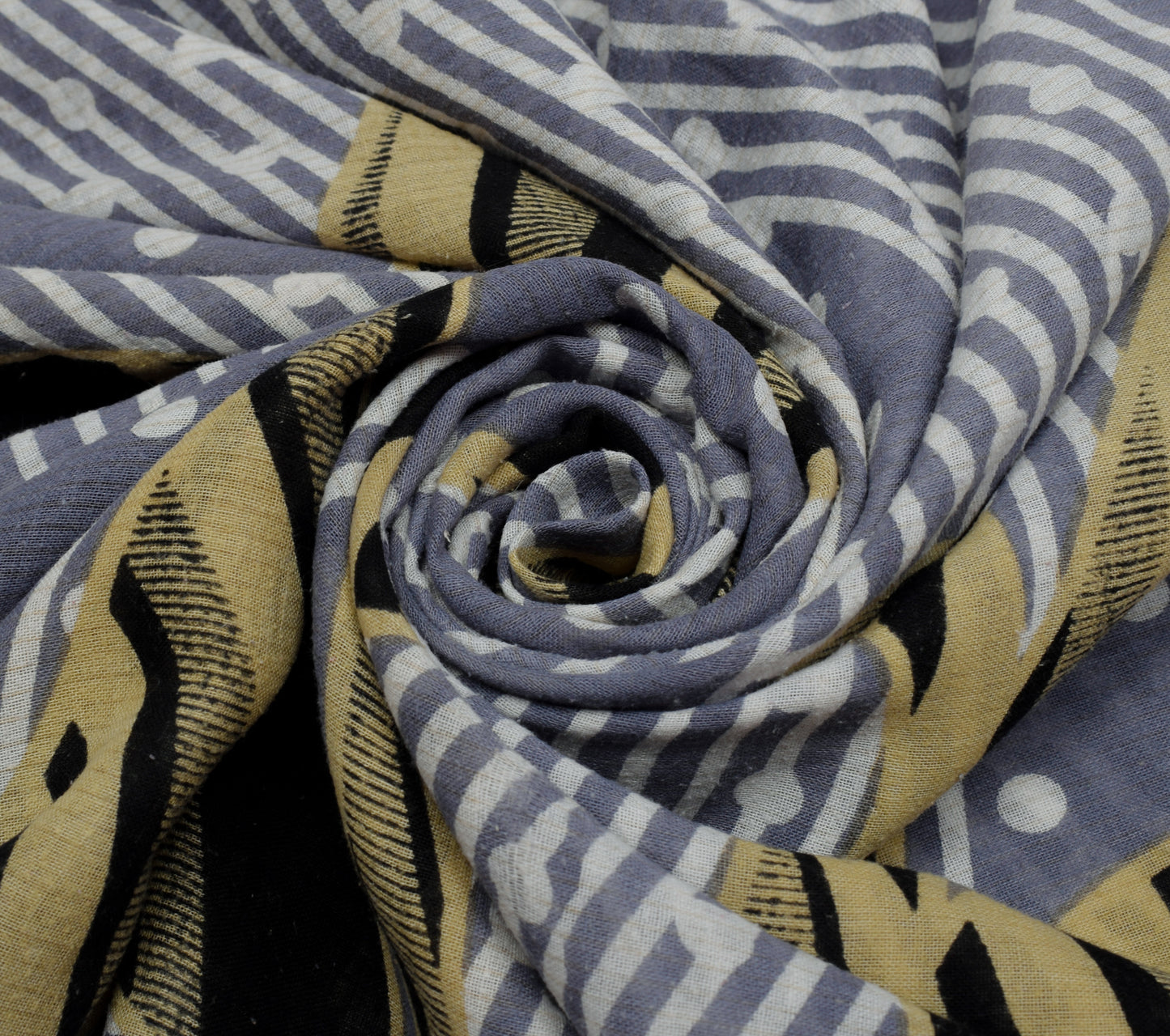 Sushila Vintage Gray Saree 100% Pure Cotton Printed Paisley Soft Craft Fabric