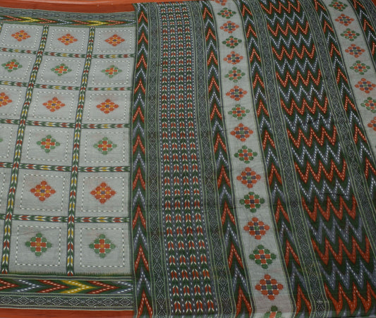 Sushila Vintage Gray Saree 100% Pure Cotton Printed 5 Yard Soft Craft Fabric