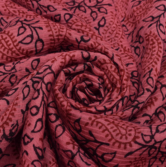Sushila Vintage Pink Saree 100% Pure Cotton Hand Block Printed Paisley Fabric