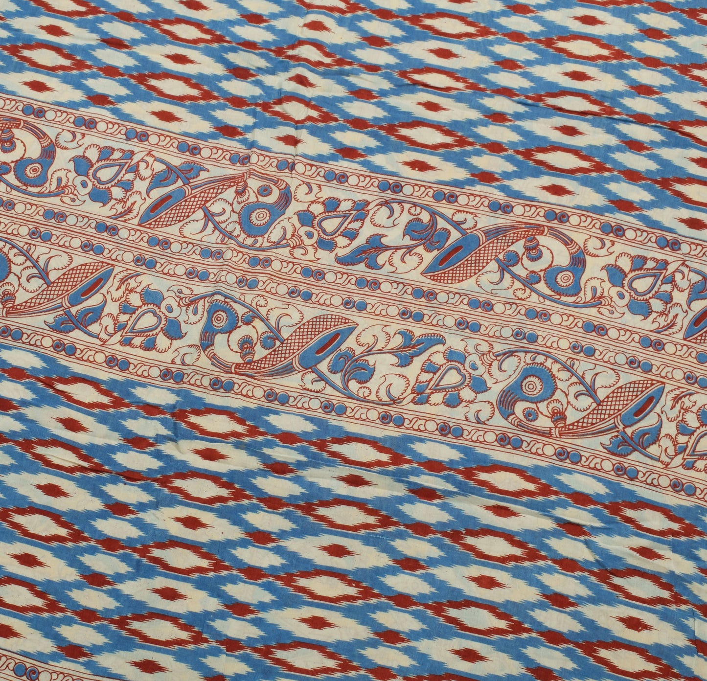 Sushila Vintage Cream Saree 100% Pure Cotton Kalamkari Printed 5 YD Craft Fabric