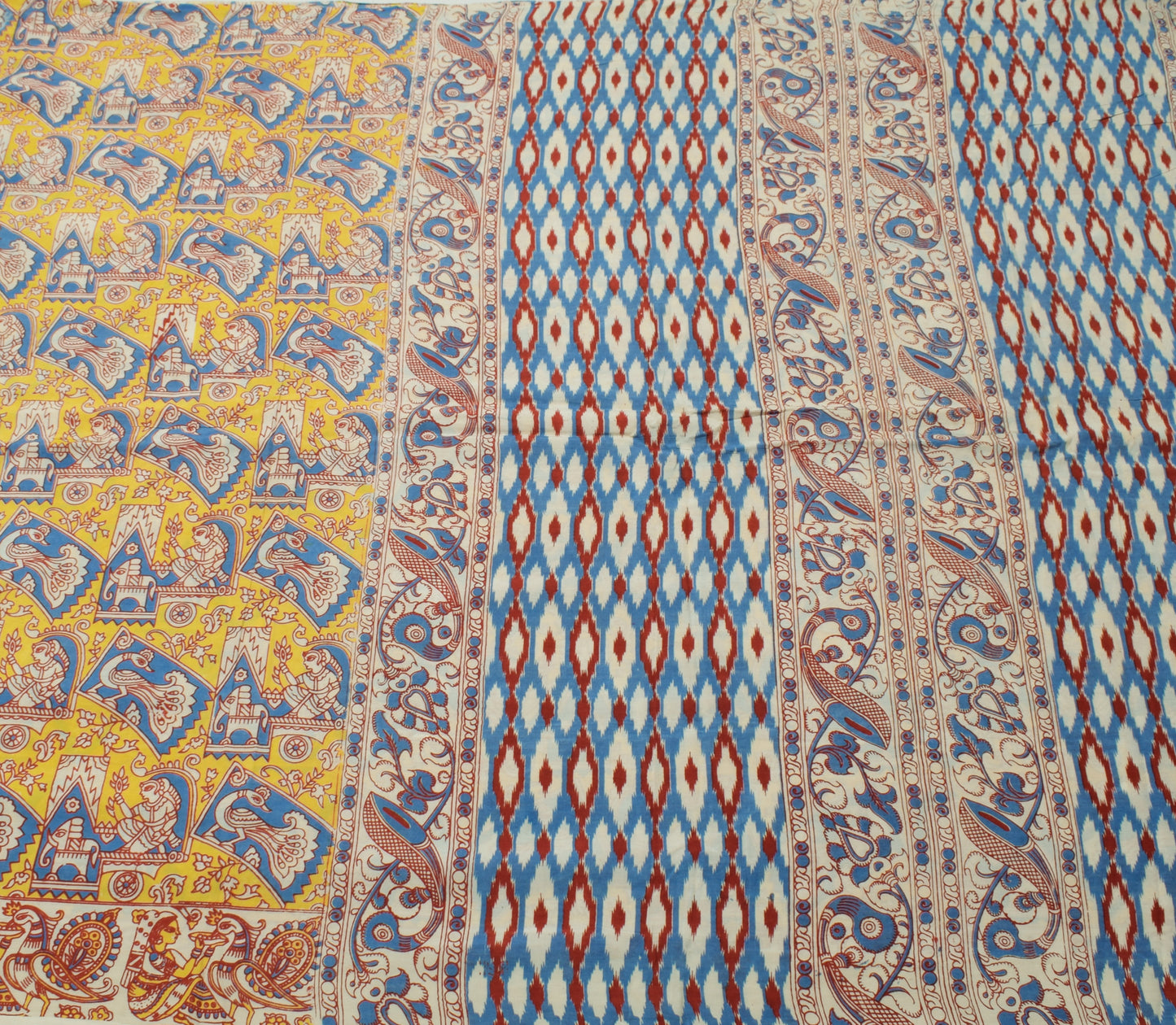 Sushila Vintage Cream Saree 100% Pure Cotton Kalamkari Printed 5 YD Craft Fabric