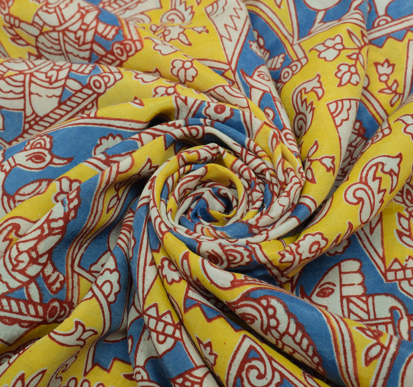 Sushila Vintage Cream Saree 100% Pure Cotton Kalamkari Printed 5 YD Craft Fabric