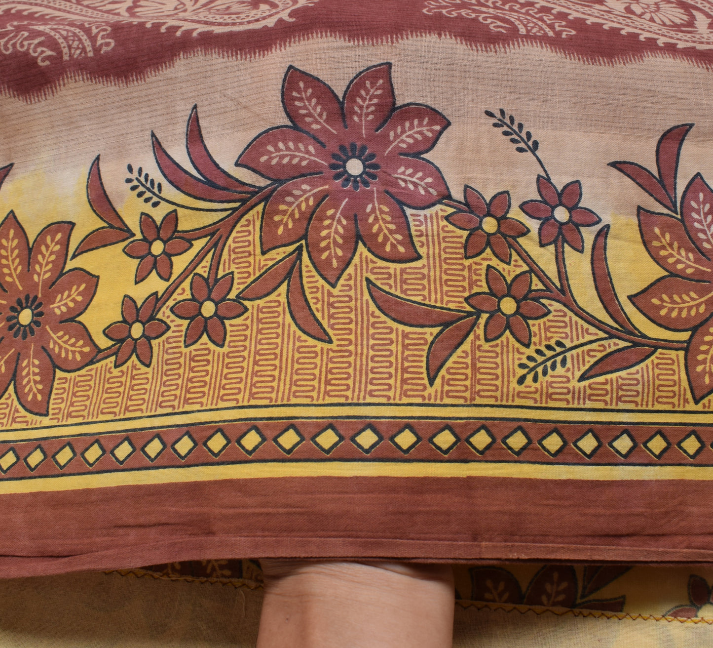 Sushila Vintage Indian Saree 100% Pure Cotton Printed Paisley Soft Craft Fabric