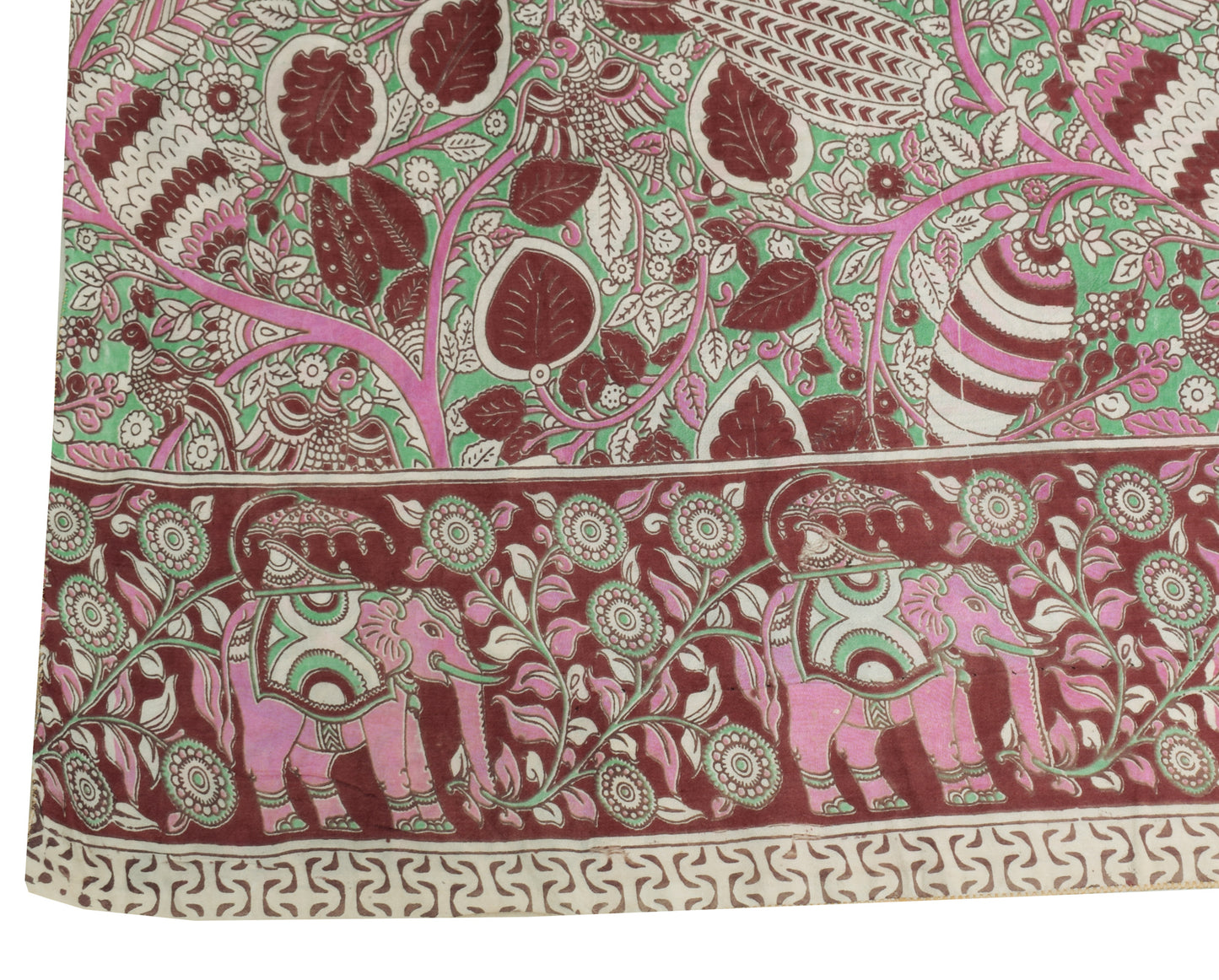 Sushila Vintage Cream Saree 100% Pure Cotton Kalamkari Printed Soft Craft Fabric