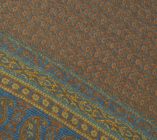 Sushila Vintage Brown Saree Blend Georgette Silk Printed Floral Craft Fabric