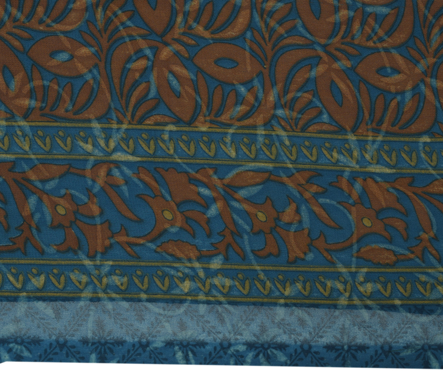 Sushila Vintage Brown Saree Blend Georgette Silk Printed Floral Craft Fabric