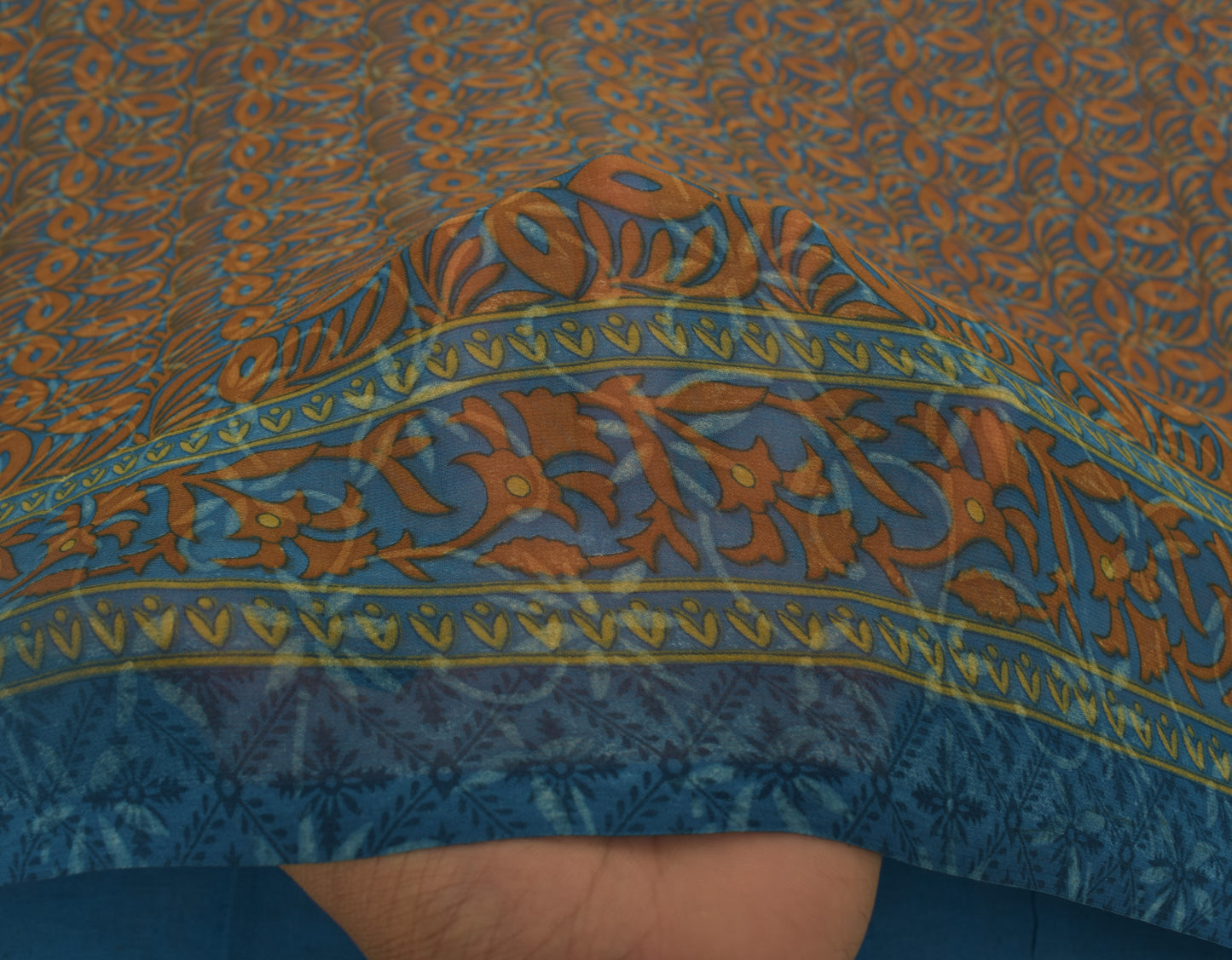 Sushila Vintage Brown Saree Blend Georgette Silk Printed Floral Craft Fabric