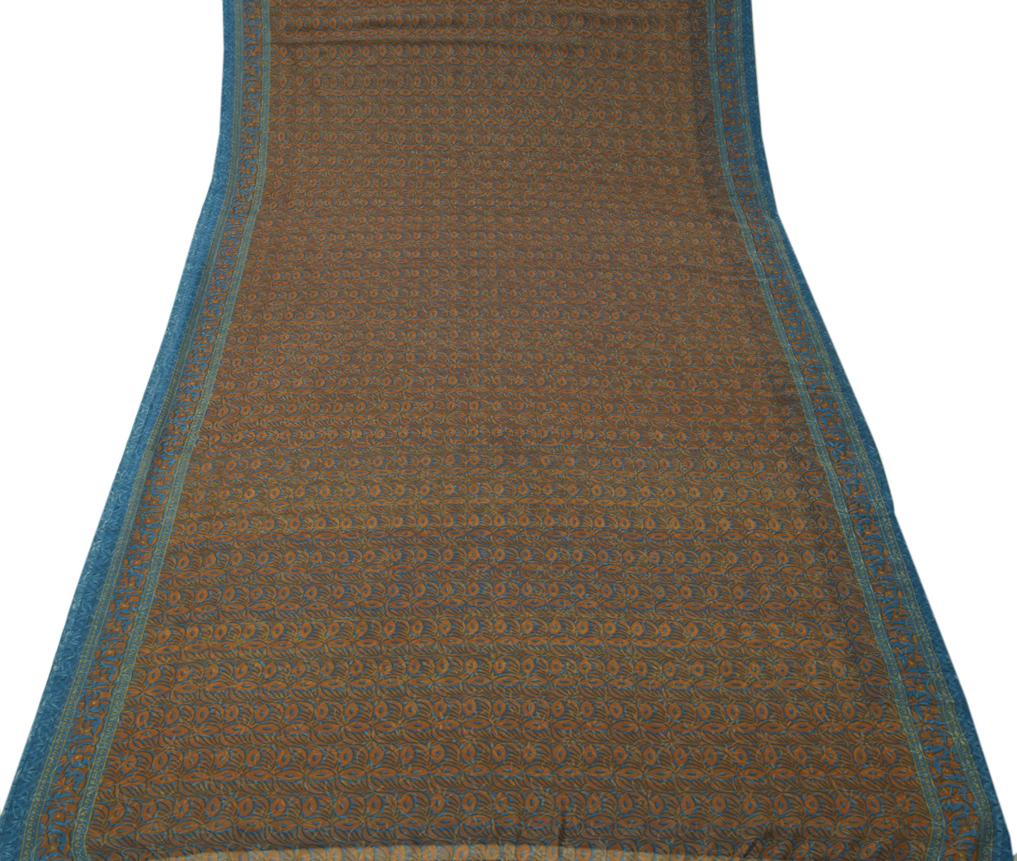 Sushila Vintage Brown Saree Blend Georgette Silk Printed Floral Craft Fabric