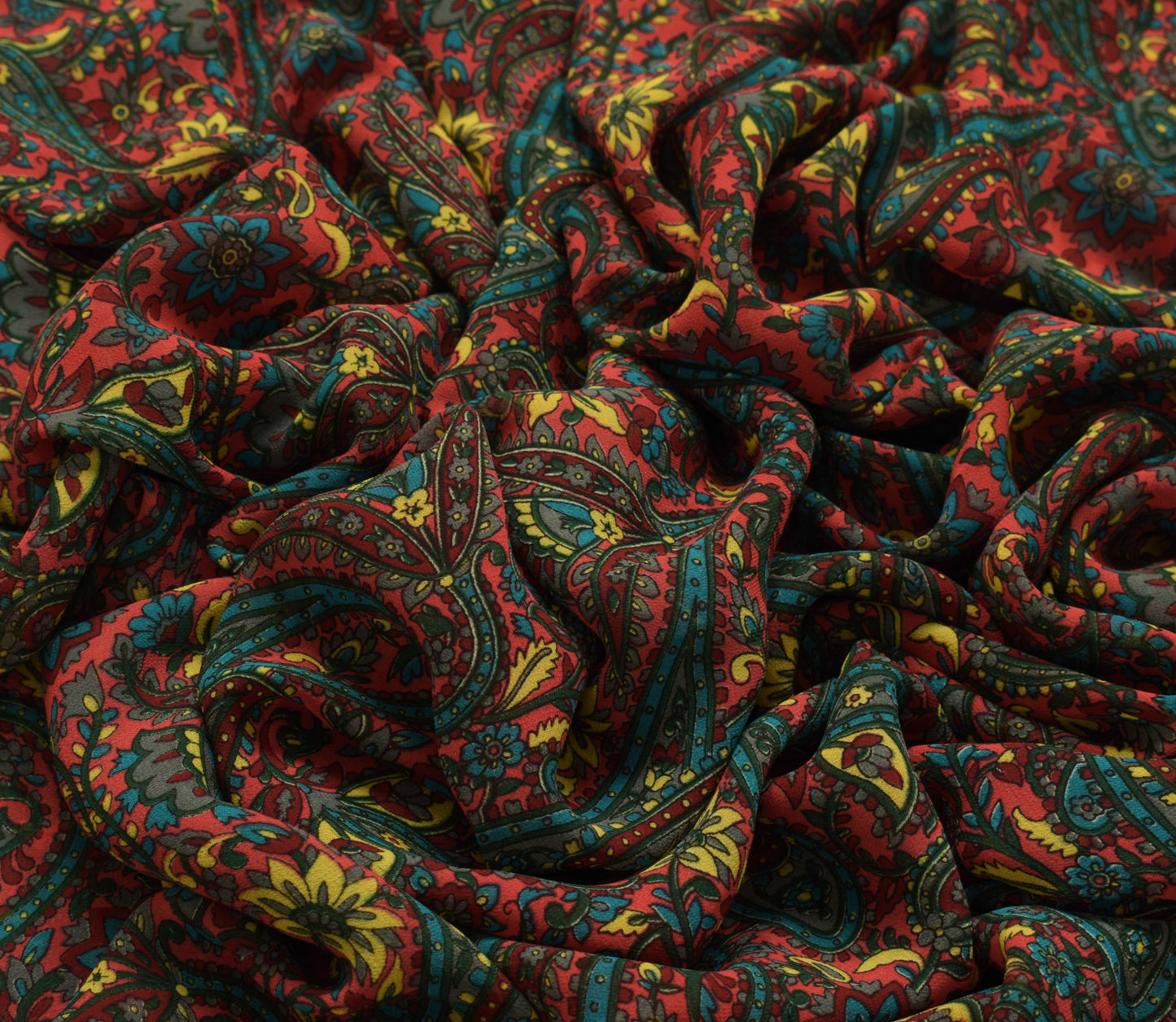 Sushila Vintage Red Saree Pure Georgette Silk Printed Paisley Sari 5Yard Fabric