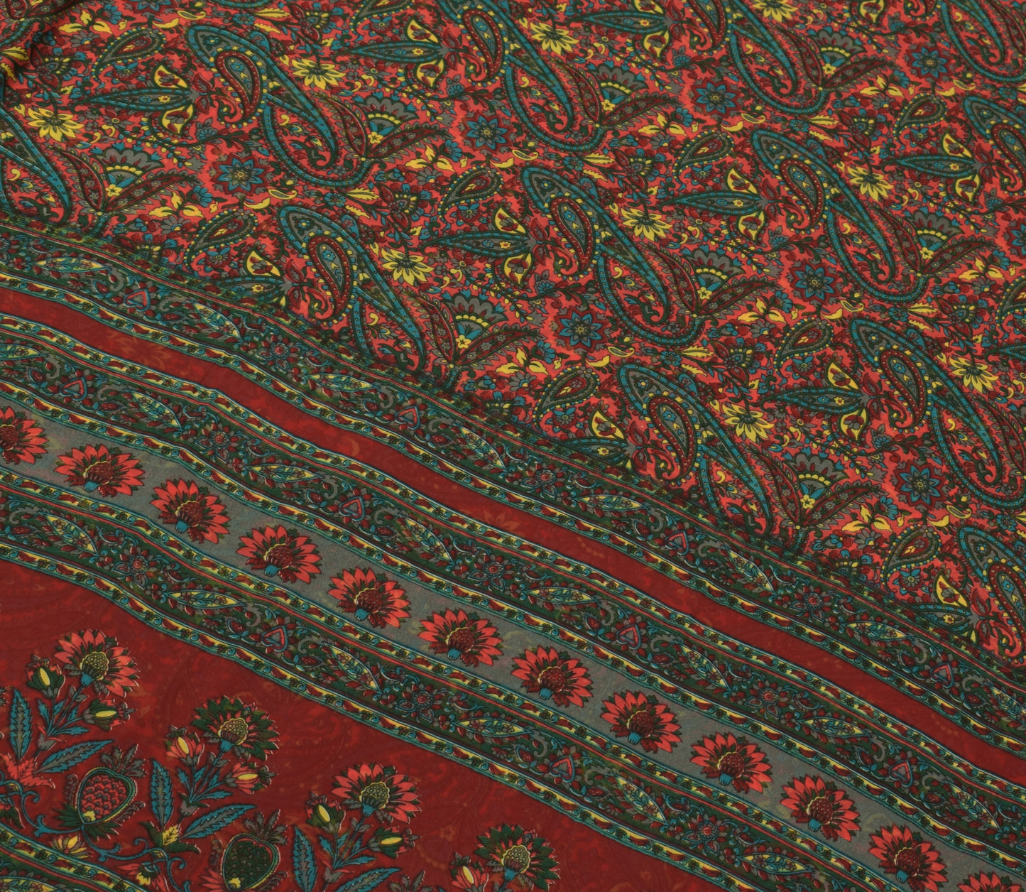 Sushila Vintage Red Saree Pure Georgette Silk Printed Paisley Sari 5Yard Fabric