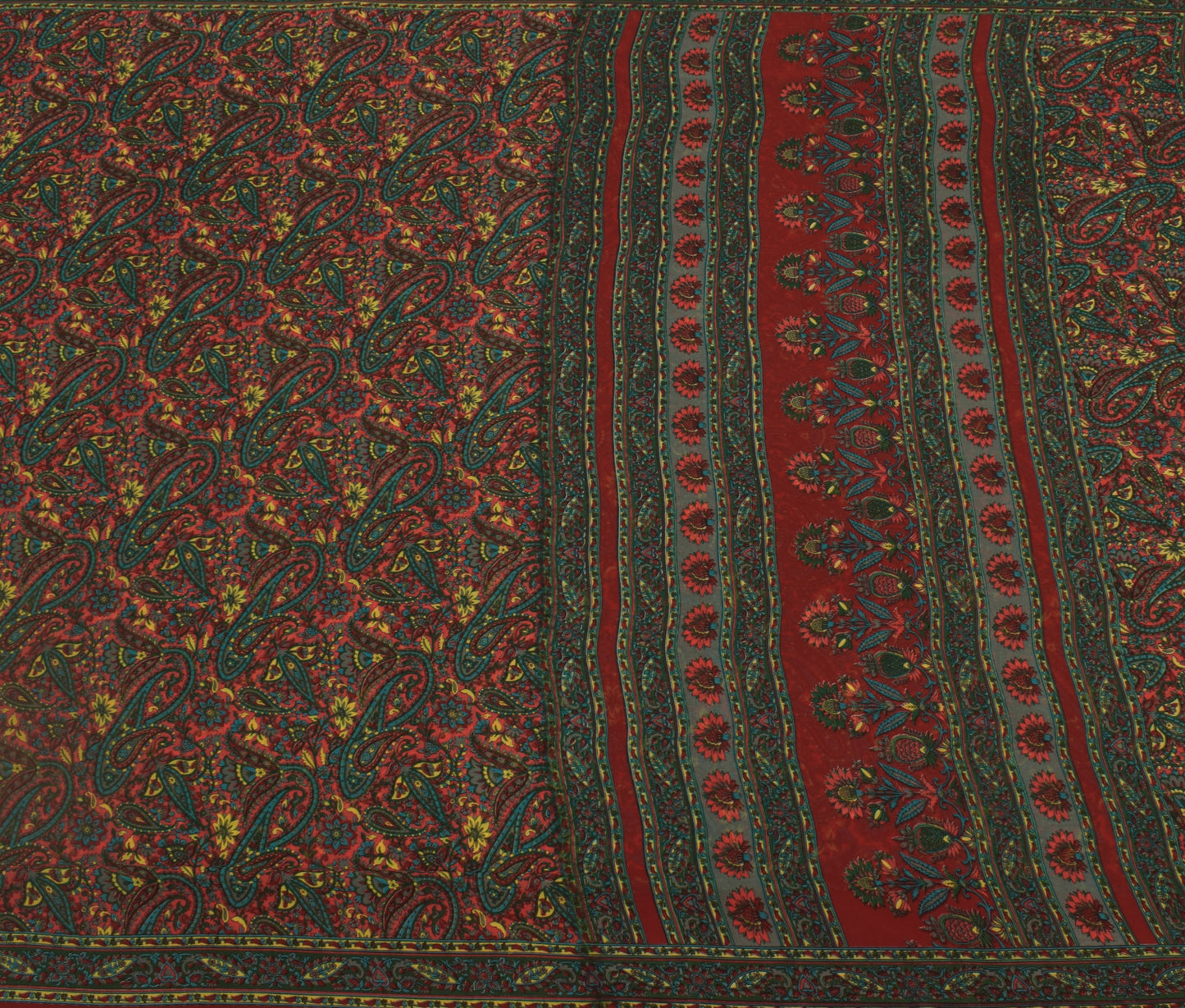 Sushila Vintage Red Saree Pure Georgette Silk Printed Paisley Sari 5Yard Fabric