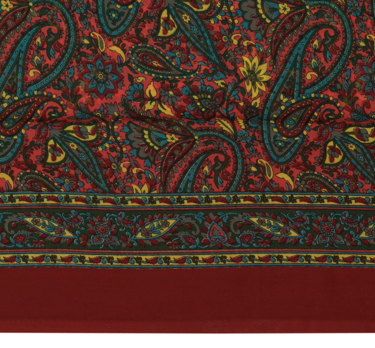 Sushila Vintage Red Saree Pure Georgette Silk Printed Paisley Sari 5Yard Fabric