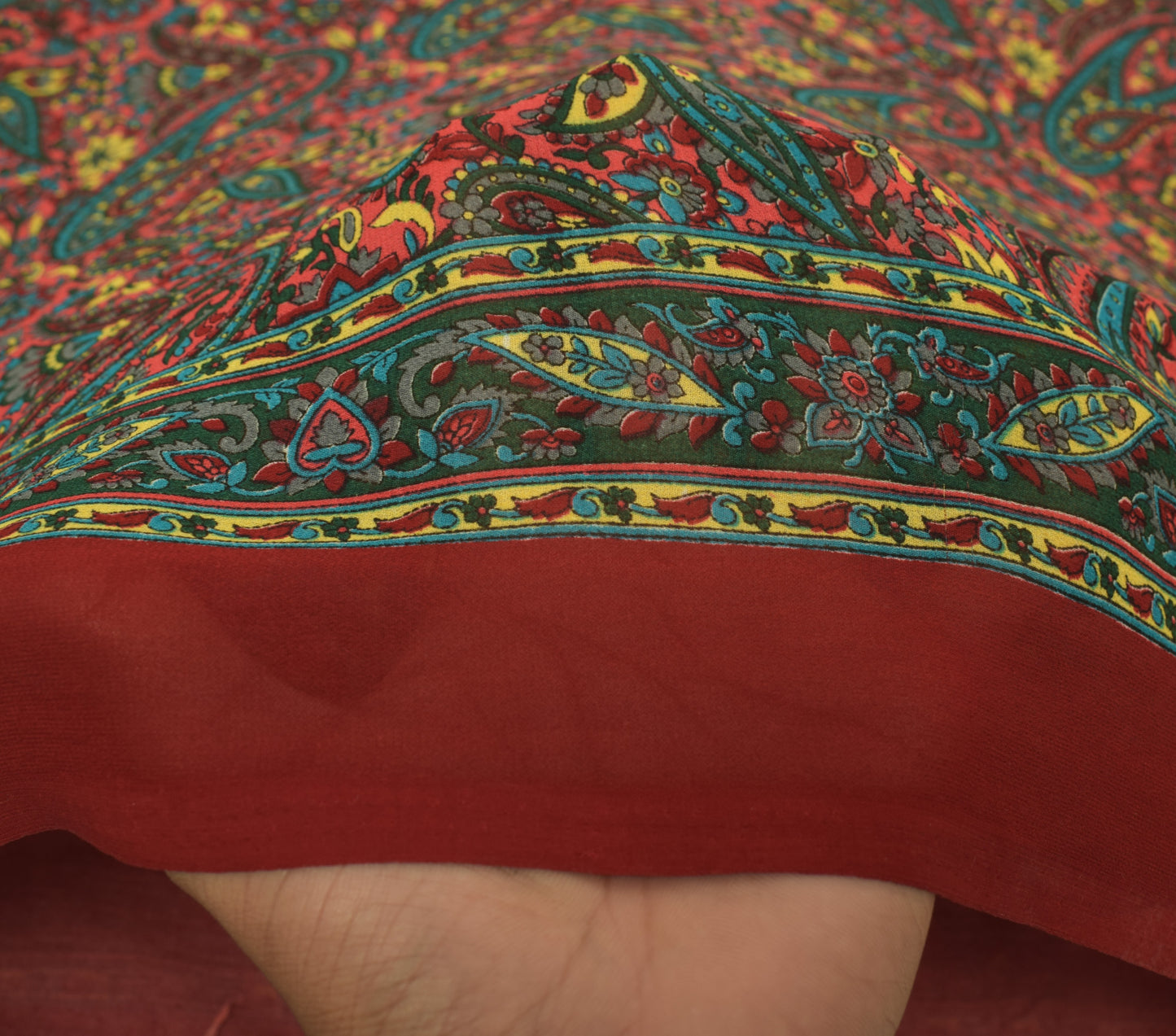 Sushila Vintage Red Saree Pure Georgette Silk Printed Paisley Sari 5Yard Fabric