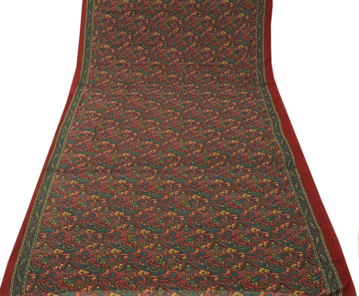 Sushila Vintage Red Saree Pure Georgette Silk Printed Paisley Sari 5Yard Fabric