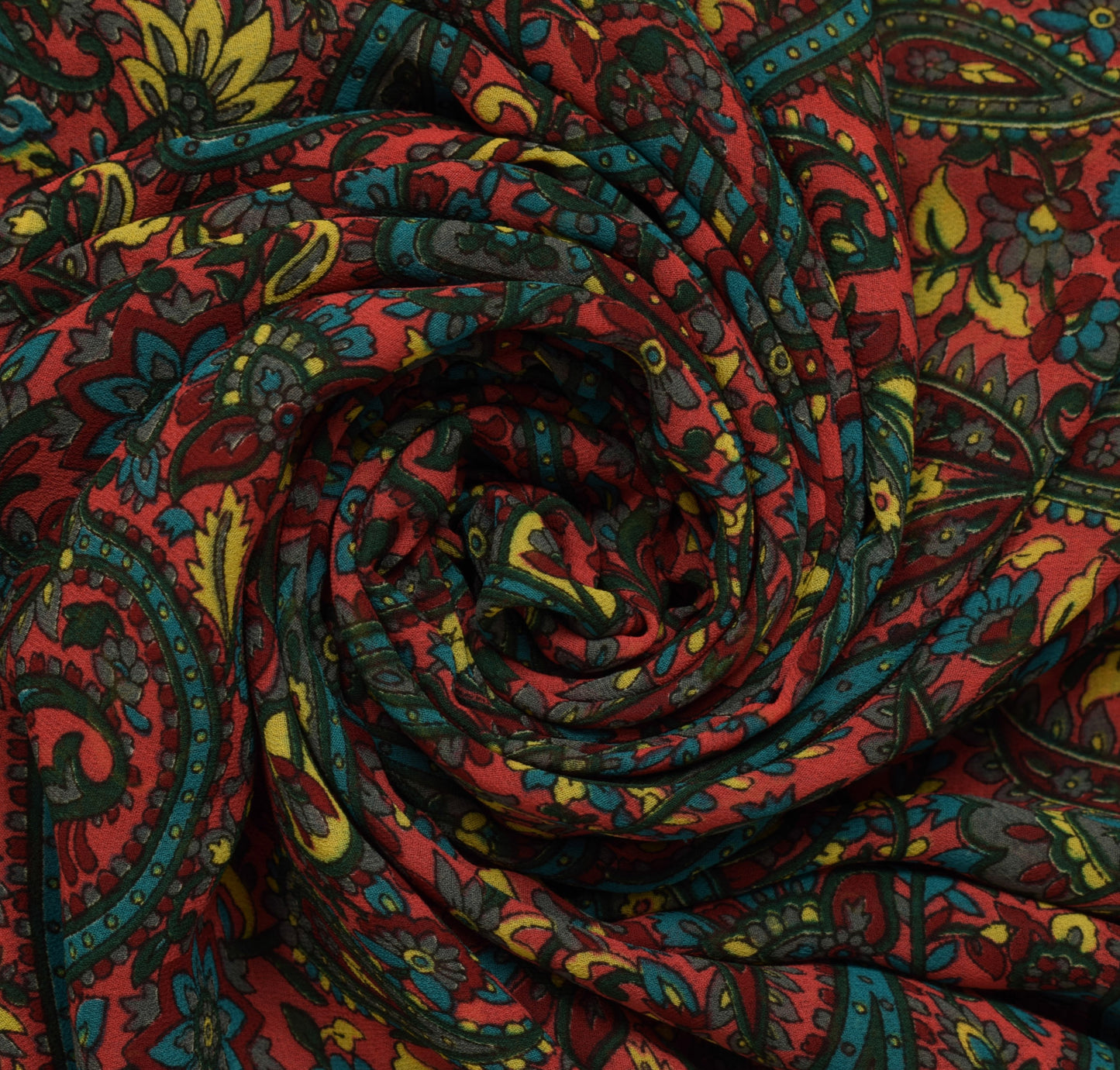 Sushila Vintage Red Saree Pure Georgette Silk Printed Paisley Sari 5Yard Fabric