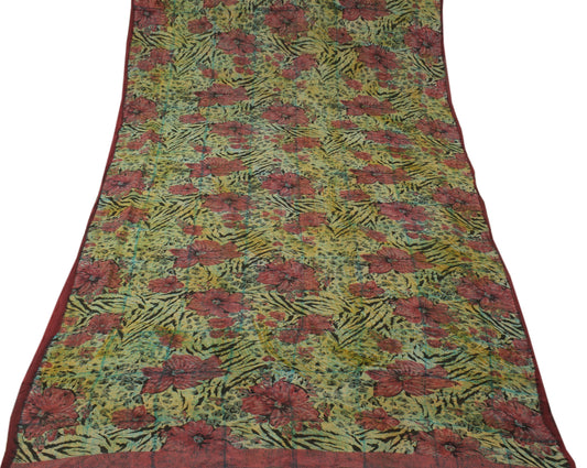 Sushila Vintage Multi-Color Sari Pure Georgette Silk Printed Floral Craft Fabric