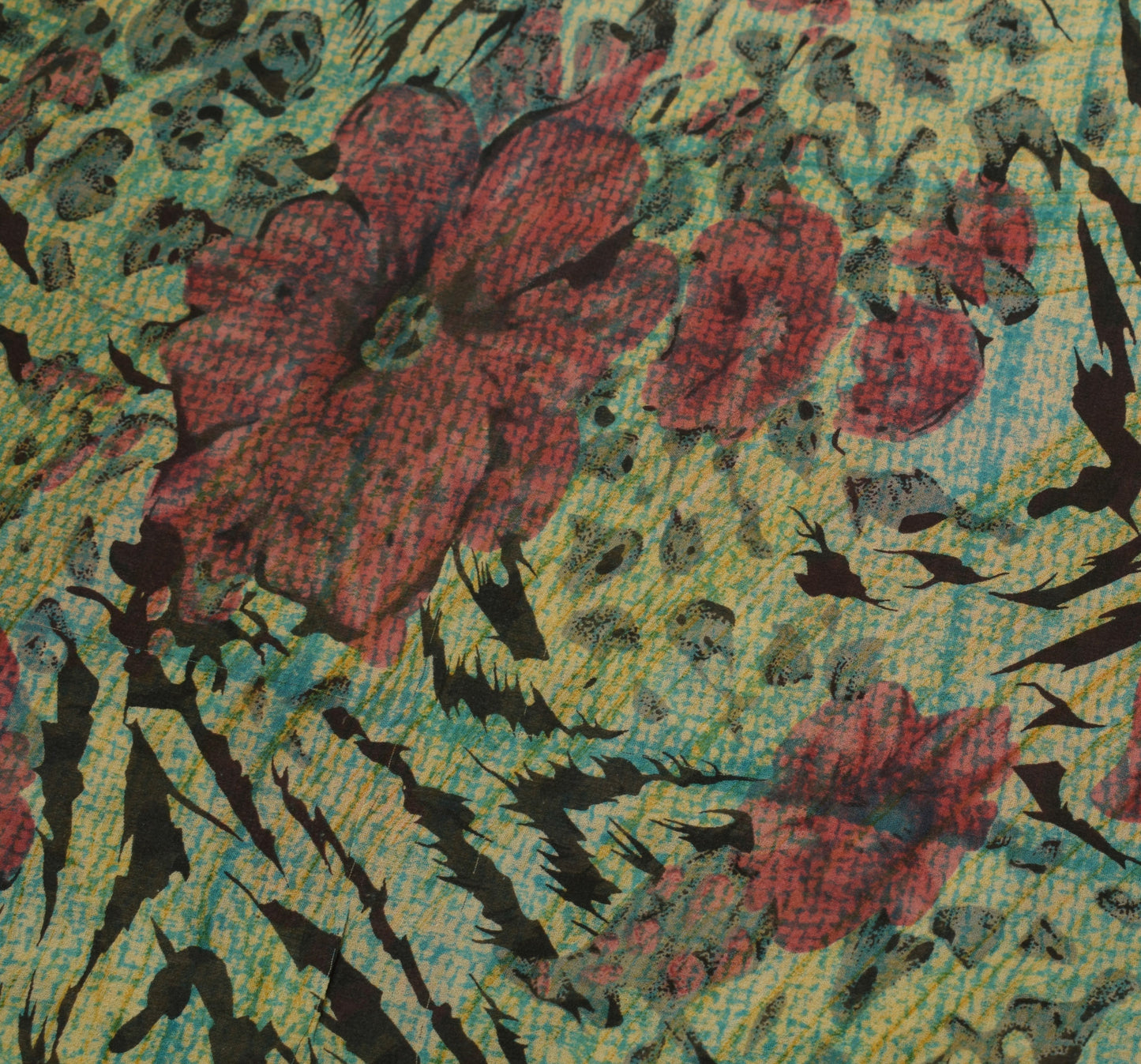 Sushila Vintage Multi-Color Sari Pure Georgette Silk Printed Floral Craft Fabric
