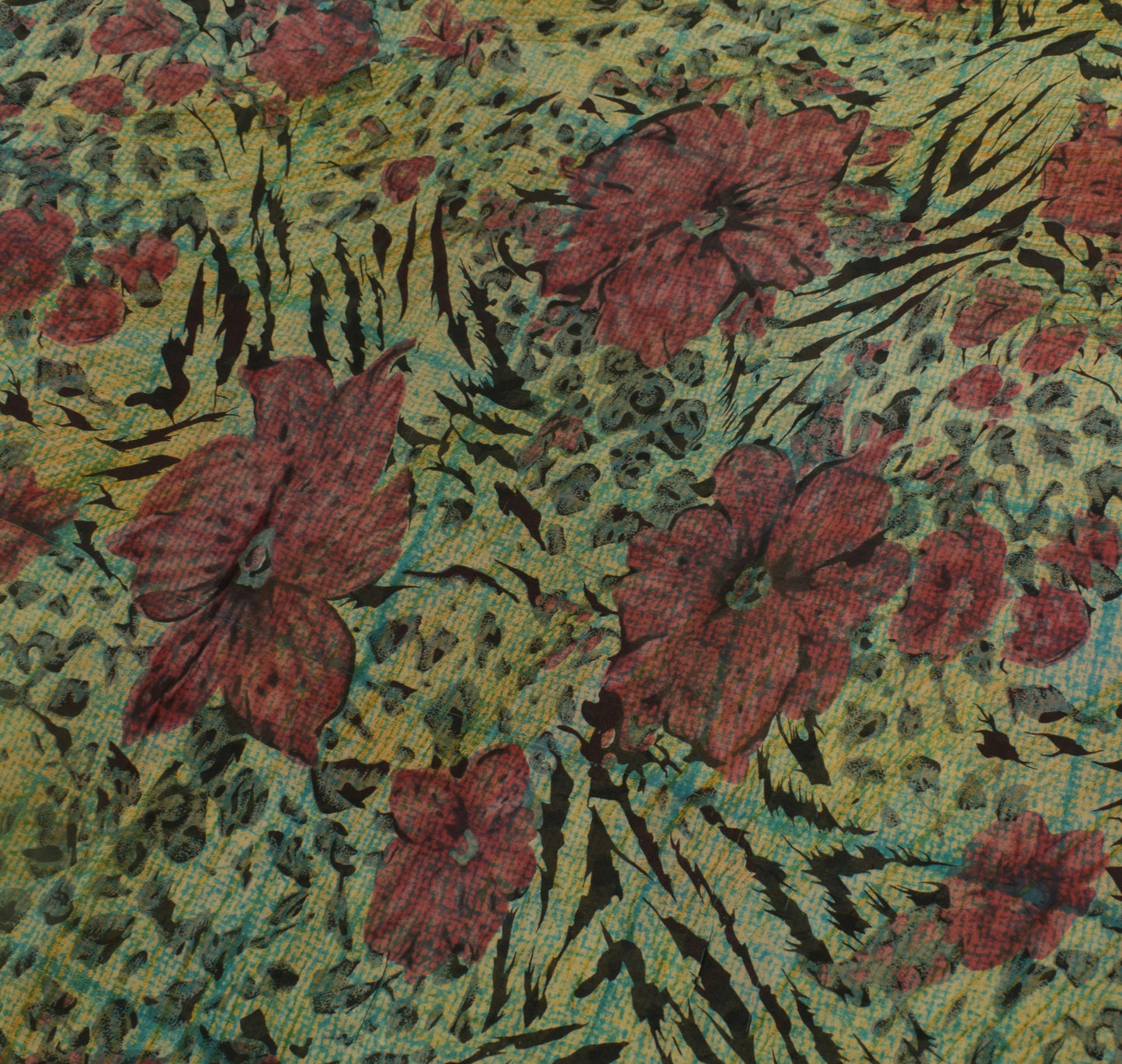 Sushila Vintage Multi-Color Sari Pure Georgette Silk Printed Floral Craft Fabric