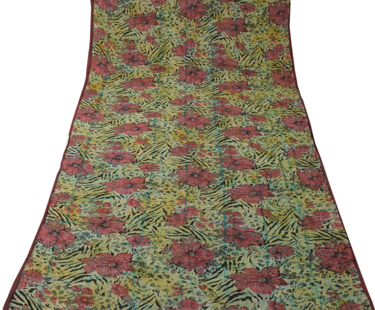 Sushila Vintage Multi-Color Sari Pure Georgette Silk Printed Floral Craft Fabric
