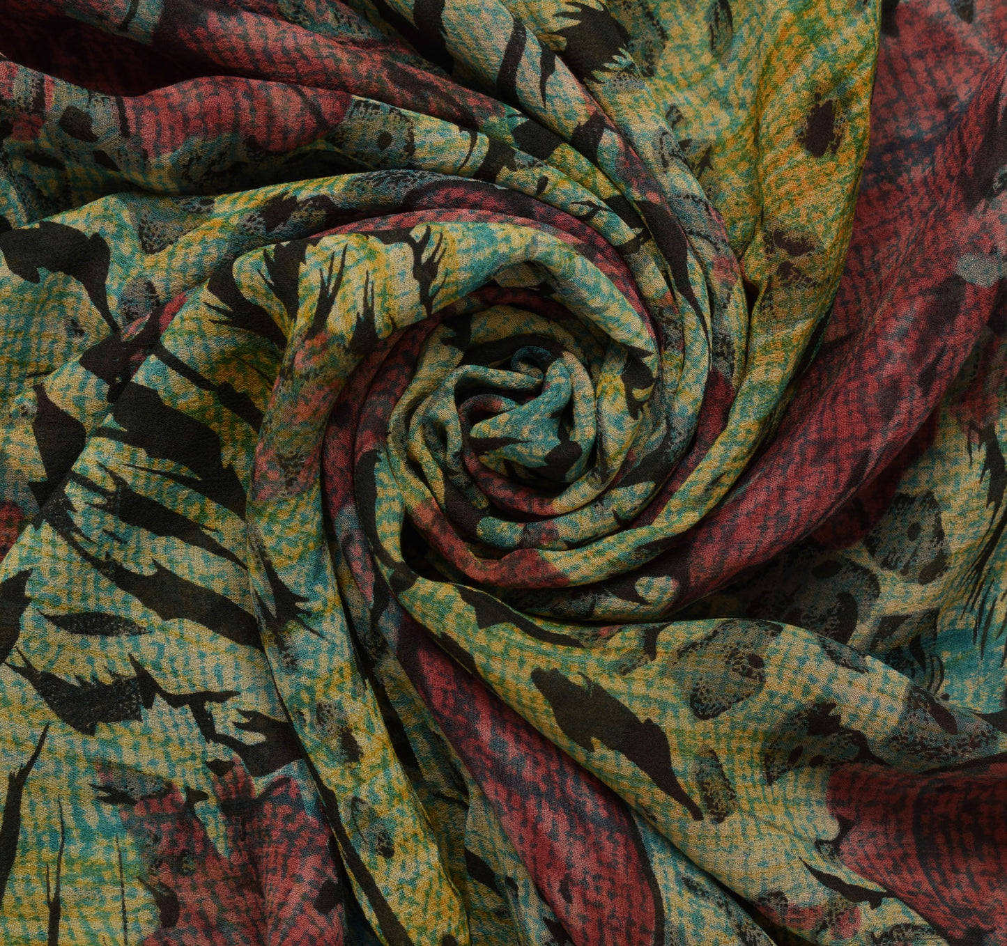 Sushila Vintage Multi-Color Sari Pure Georgette Silk Printed Floral Craft Fabric