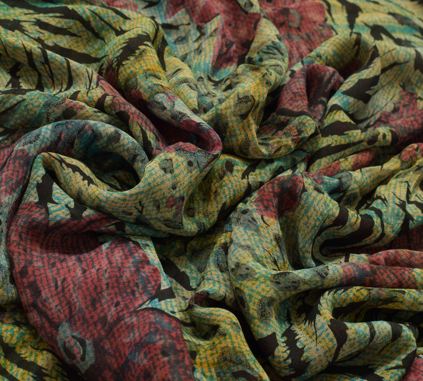 Sushila Vintage Multi-Color Sari Pure Georgette Silk Printed Floral Craft Fabric