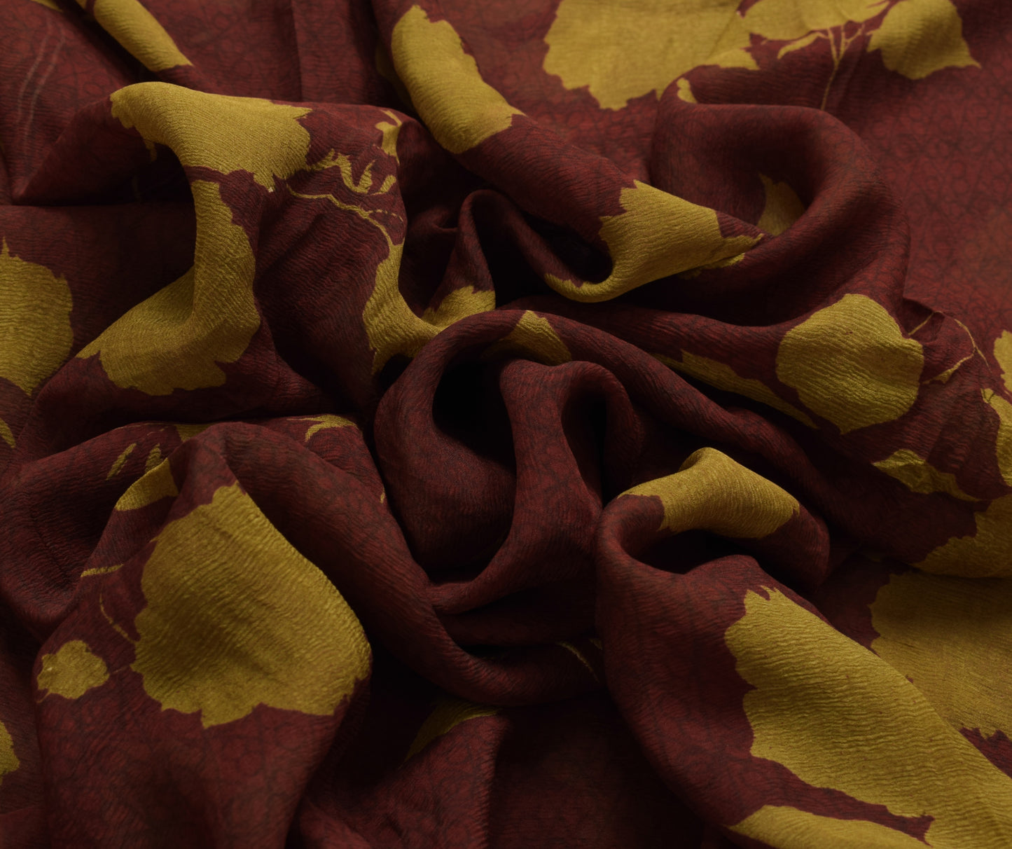 Sushila Vintage Maroon Saree 100% Pure Chiffon Silk Printed Floral Craft Fabric