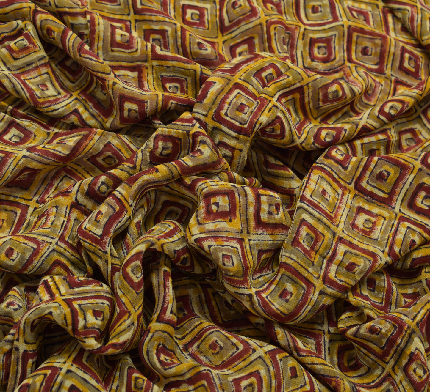 Sushila Vintage Maroon Cream Saree Pure Georgette Silk Printed Floral 5yd Fabric