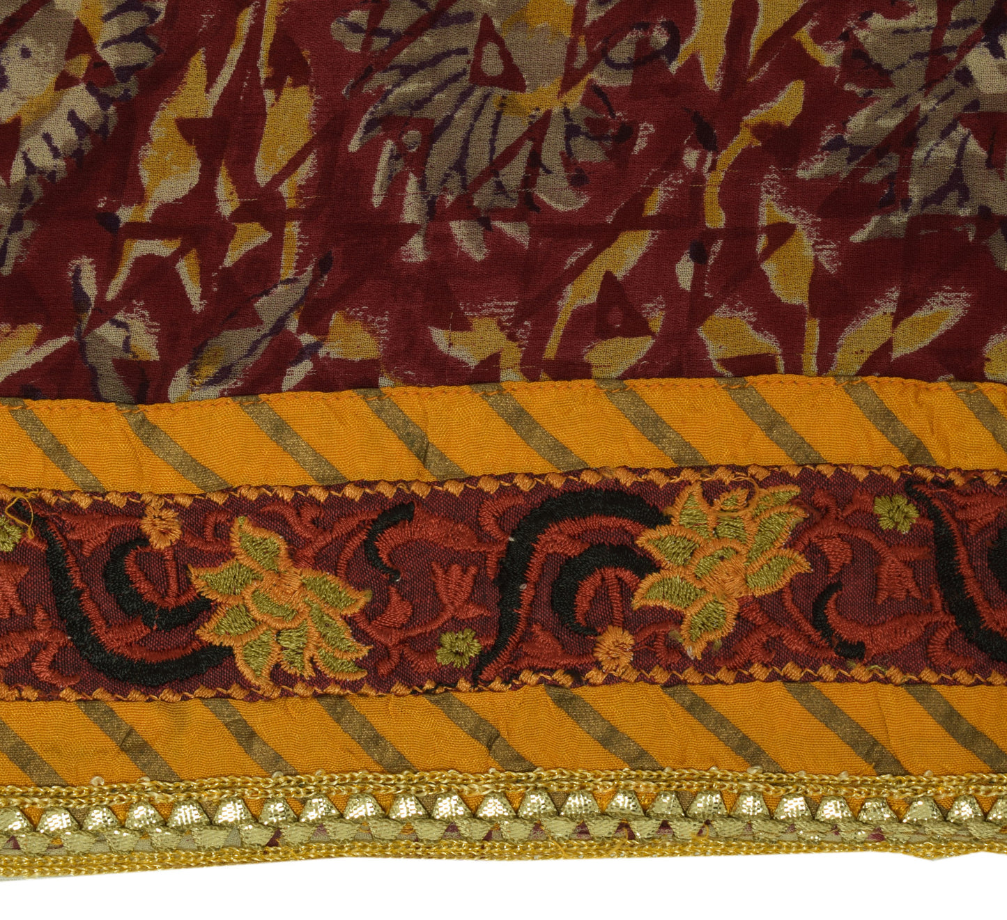 Sushila Vintage Maroon Cream Saree Pure Georgette Silk Printed Floral 5yd Fabric