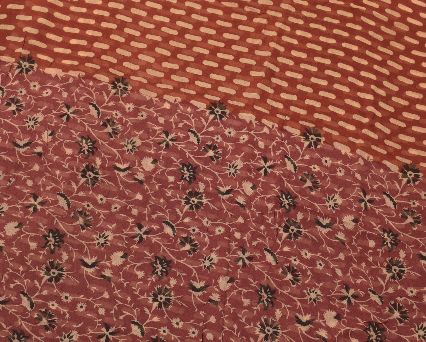 Sushila Vintage Maroon Sari 100% Pure Georgette Silk Printed Floral Craft Fabric