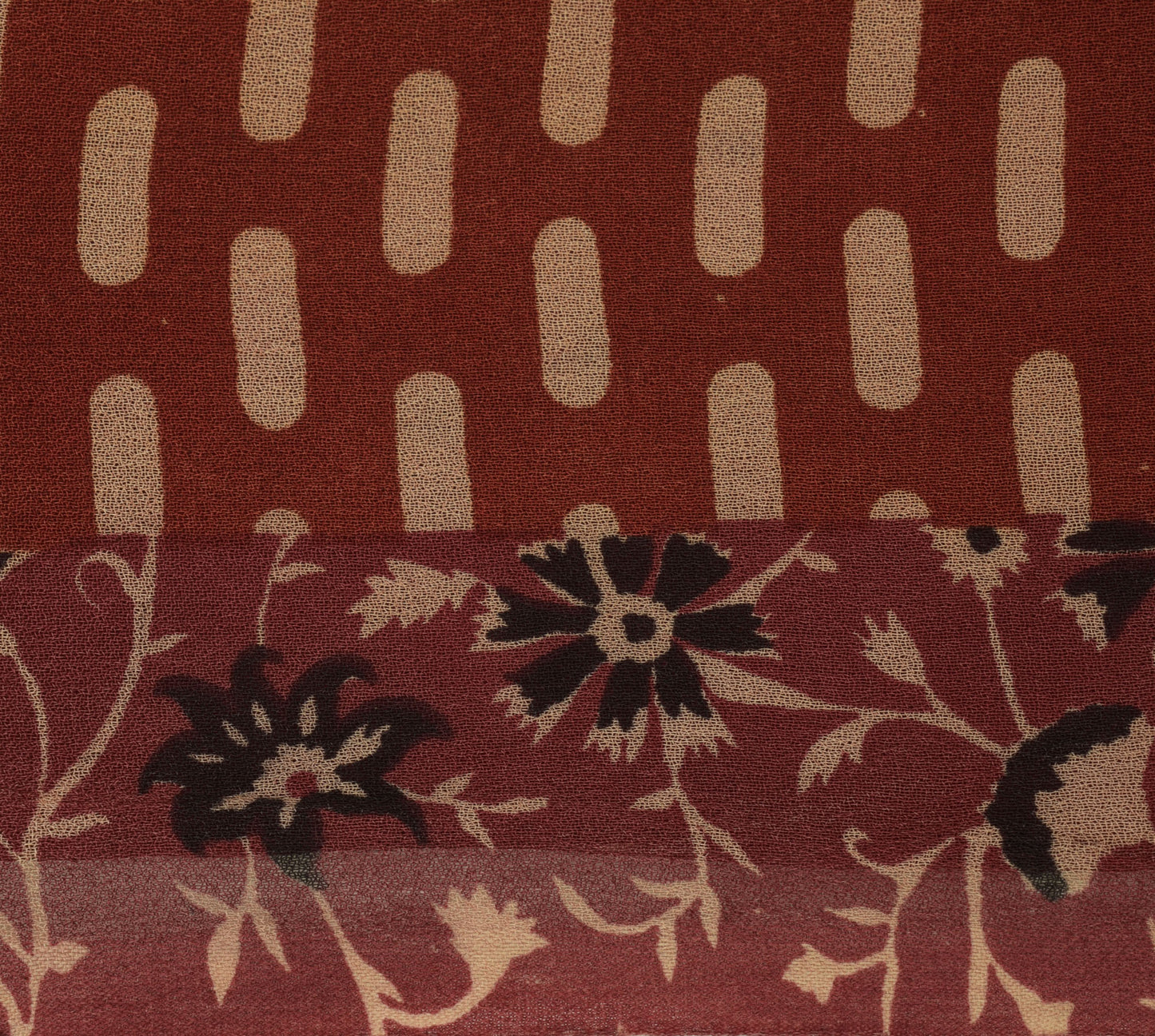 Sushila Vintage Maroon Sari 100% Pure Georgette Silk Printed Floral Craft Fabric