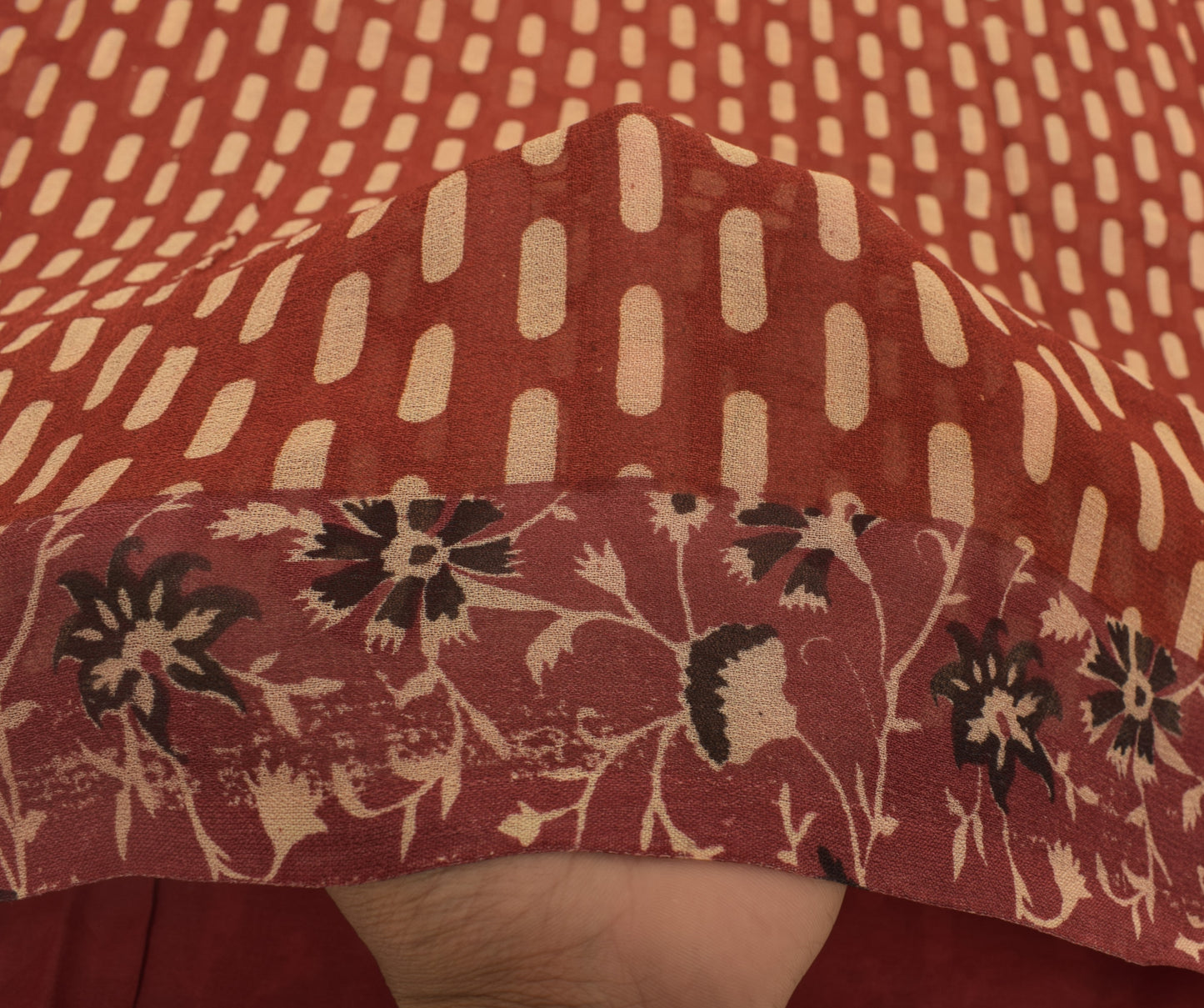 Sushila Vintage Maroon Sari 100% Pure Georgette Silk Printed Floral Craft Fabric