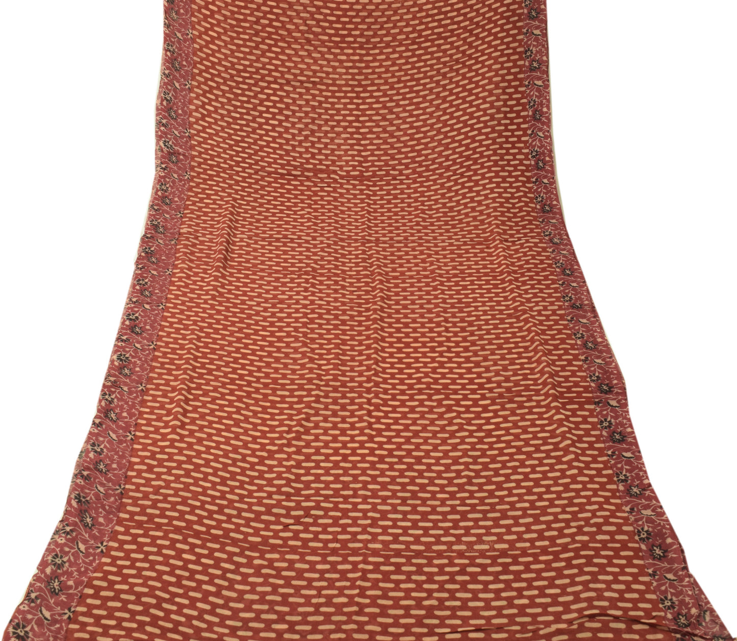 Sushila Vintage Maroon Sari 100% Pure Georgette Silk Printed Floral Craft Fabric